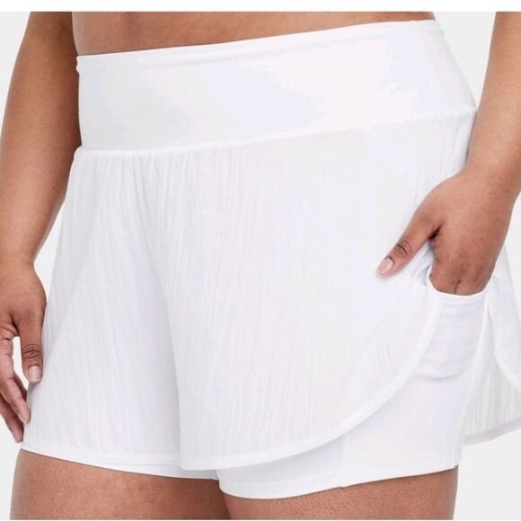 Women's Woven High-Rise2-in-1 Run Shorts 3" - All In Motion White - Picture 3 of 3